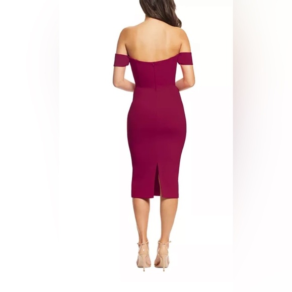 Dress the Population Burgundy Wine Off the shoulder Midi Dress- XXL - Picture 3 of 10